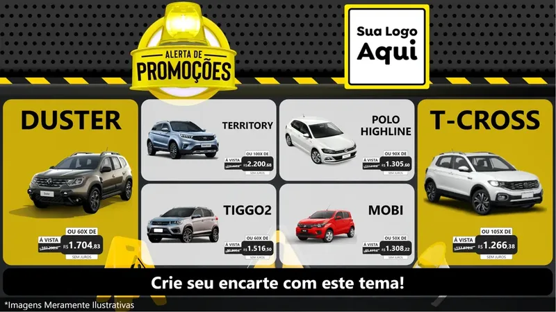 Modelo de TV para TV Horizontal com o tema Alerta de Promoções para Concessionaria de Carros