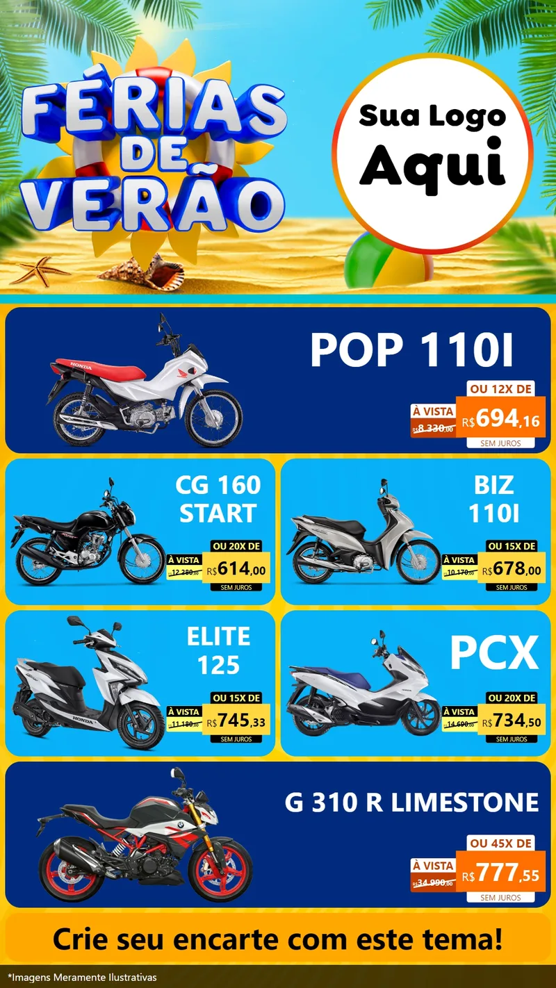 Modelo de TV para TV Vertical com o tema Férias de Verão para Concessionaria de Motos