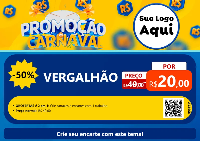 Modelo de Cartaz para Cartaz A4 Horizontal com o tema Promoção de Carnaval para Ferragens