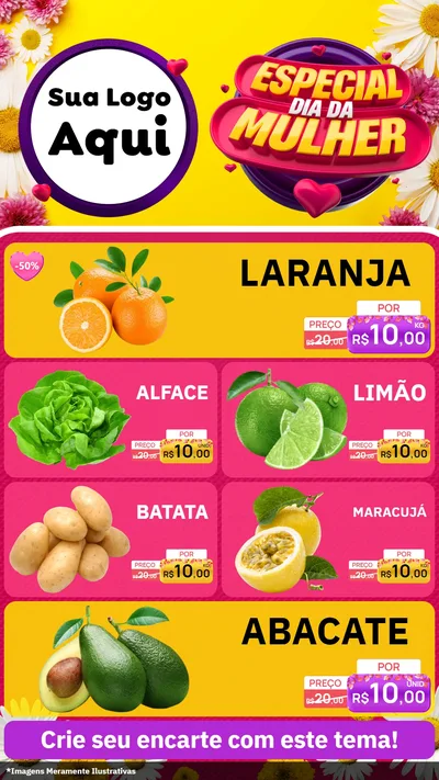 Modelo de TV para TV Vertical com o tema Especial Dia da Mulher para Hortifrúti