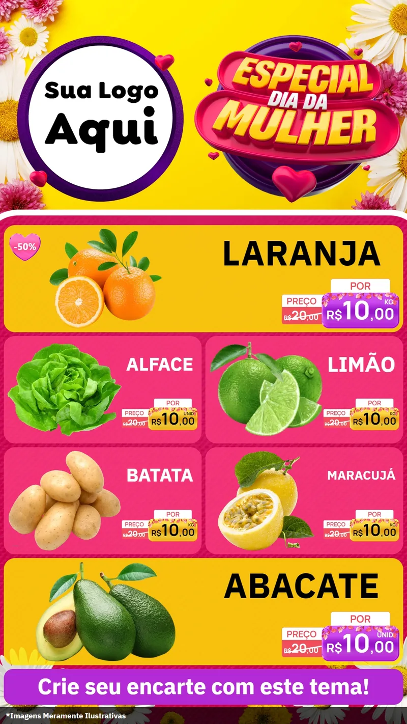 Modelo de TV para TV Vertical com o tema Especial Dia da Mulher para Hortifrúti