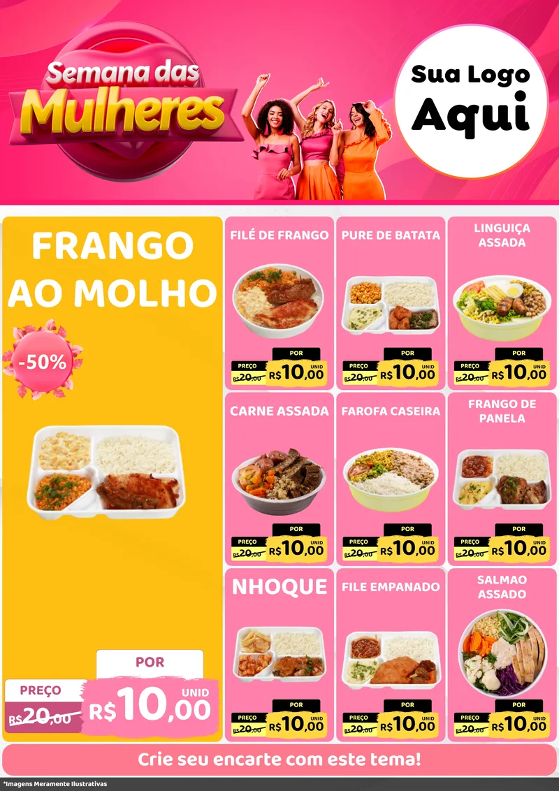 Modelo de Encarte para Encarte A4 Vertical com o tema Semana das Mulheres para Restaurante