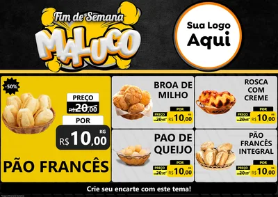 Modelo de Encarte para Encarte A4 Horizontal com o tema Fim de Semana Maluco para Padaria