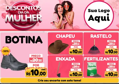Modelo de Encarte para Encarte A4 Horizontal com o tema Descontos Dia da Mulher para Agropecuária