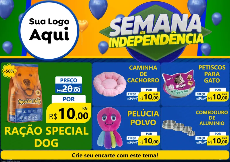 Modelo de Encarte para Encarte A4 Horizontal com o tema Semana da Independência para Pet Shop