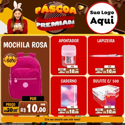 Modelo de Rede Social para Feed Facebook com o tema Páscoa Premiada para Papelaria