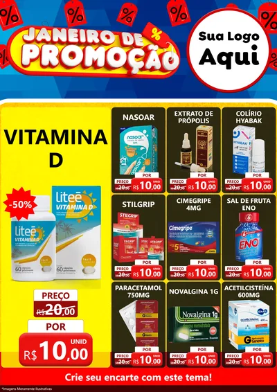 Modelo de Encarte para Encarte A4 Vertical com o tema Janeiro de Promoção para Farmácia