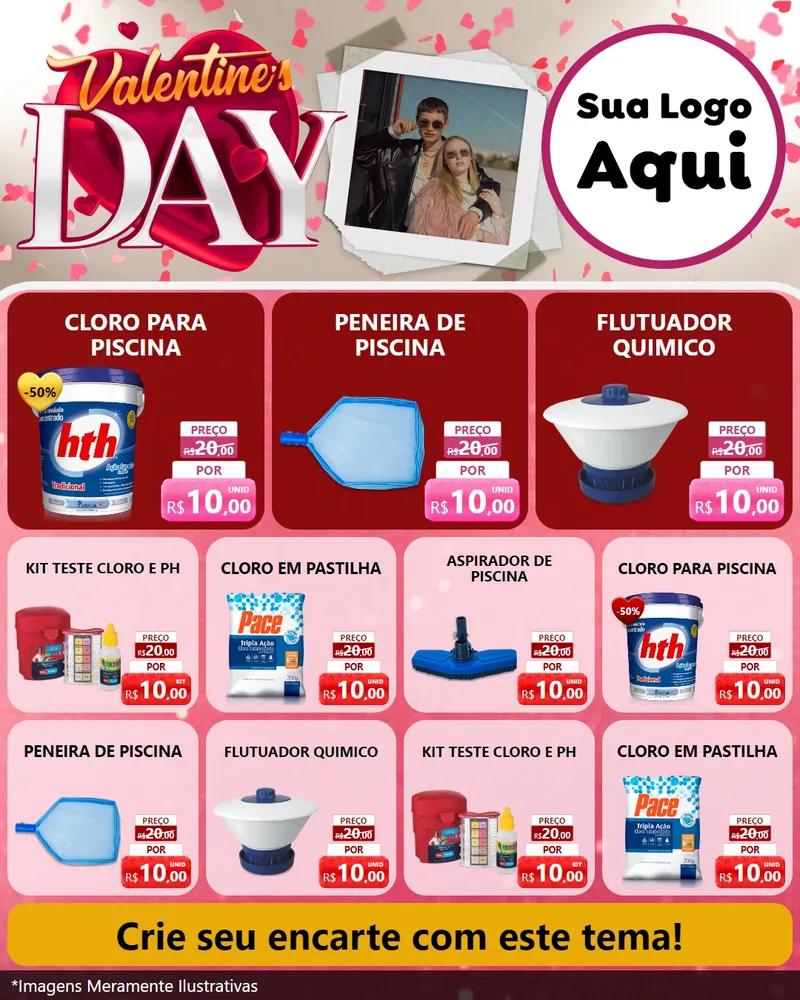 Modelo de Rede Social para Feed Instagram com o tema Valentine's Day para Produtos para Piscina