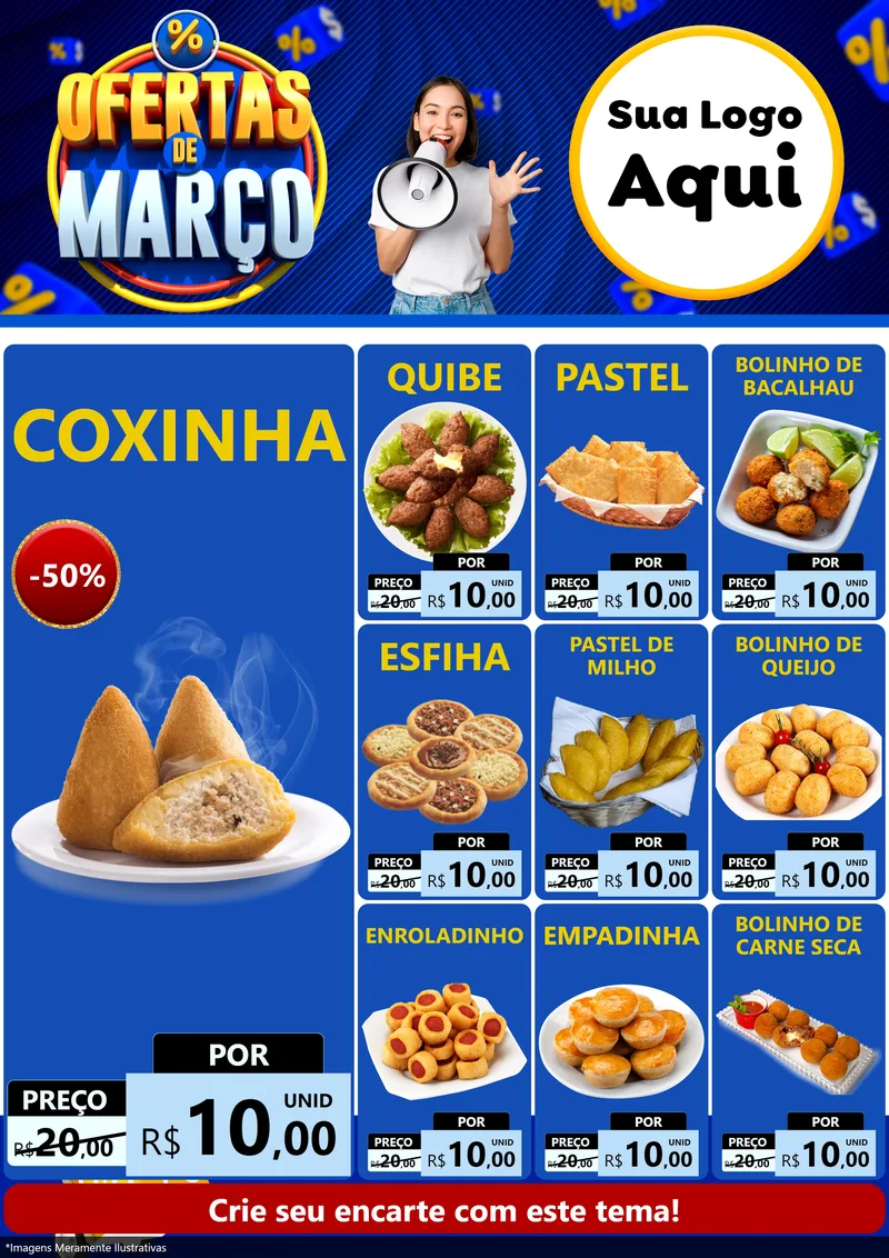 Modelo de Encarte para Encarte A4 Vertical com o tema Ofertas de Março para Salgadaria