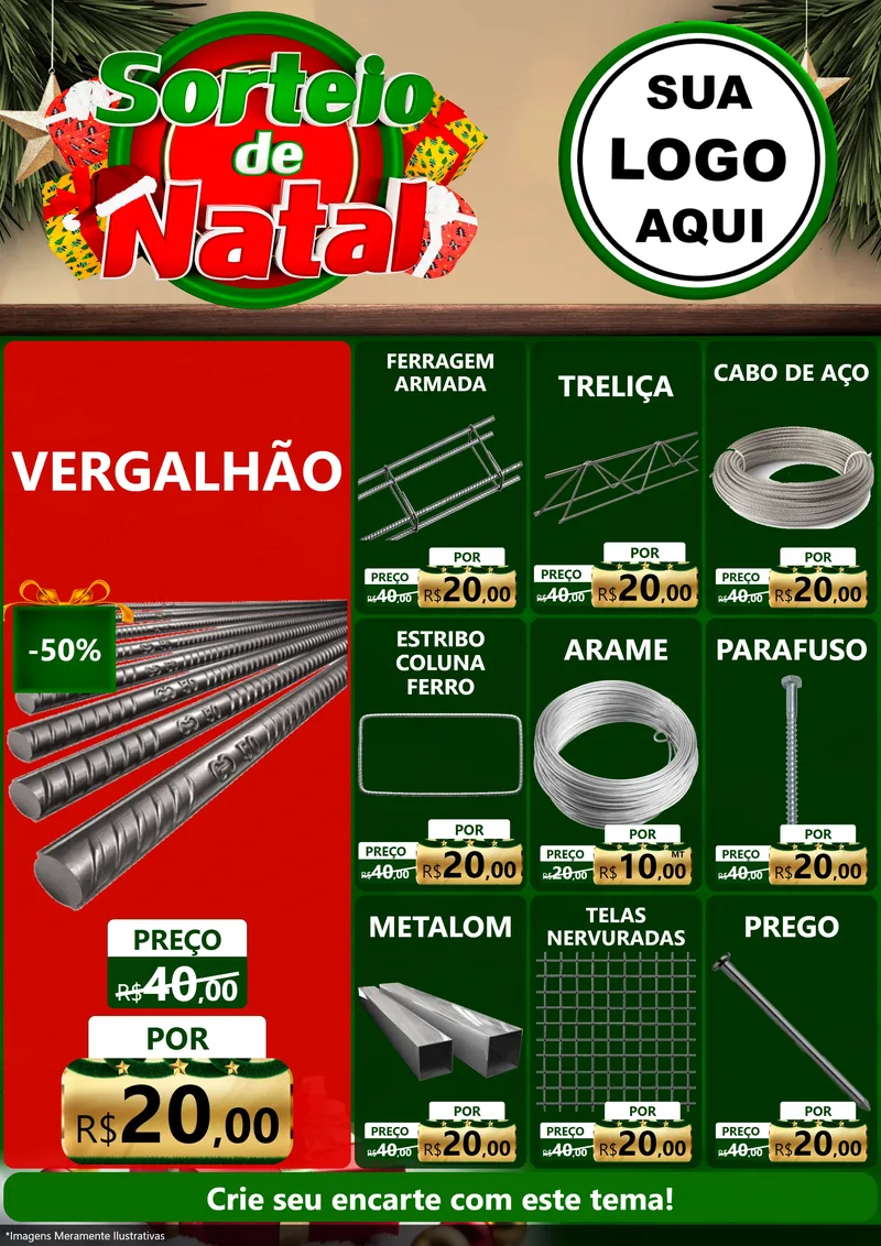 Modelo de Encarte para Encarte A4 Vertical com o tema Sorteio de Natal para Ferragens