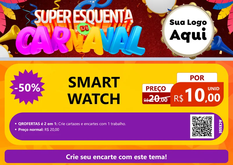 Modelo de Cartaz para Cartaz A4 Horizontal com o tema Super Esquenta de Carnaval para Informática