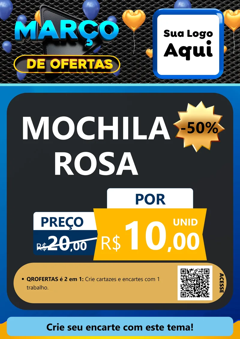 Modelo de Cartaz para Cartaz A4 Vertical com o tema Março de Ofertas para Papelaria