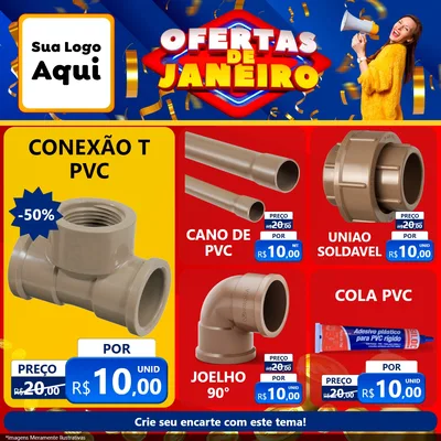 Modelo de Rede Social para Feed Facebook com o tema Ofertas de Janeiro para Tubos e conexões