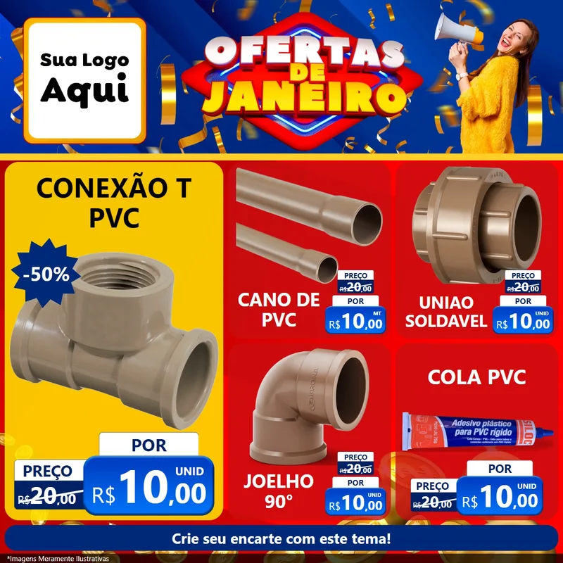 Modelo de Rede Social para Feed Facebook com o tema Ofertas de Janeiro para Tubos e conexões