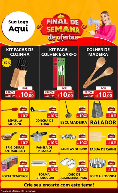 Modelo de Encarte para Encarte Grande com o tema Final de Semana de Ofertas para Utilidades Domésticas