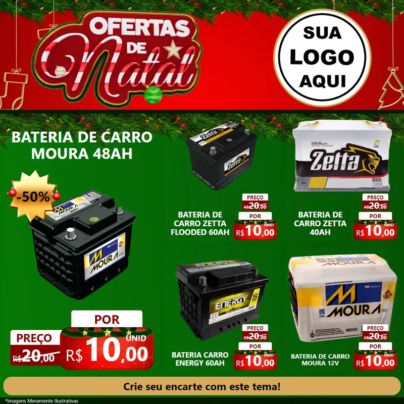 Modelo de Rede Social para Feed Facebook com o tema Ofertas de Natal para Baterias Elétricas