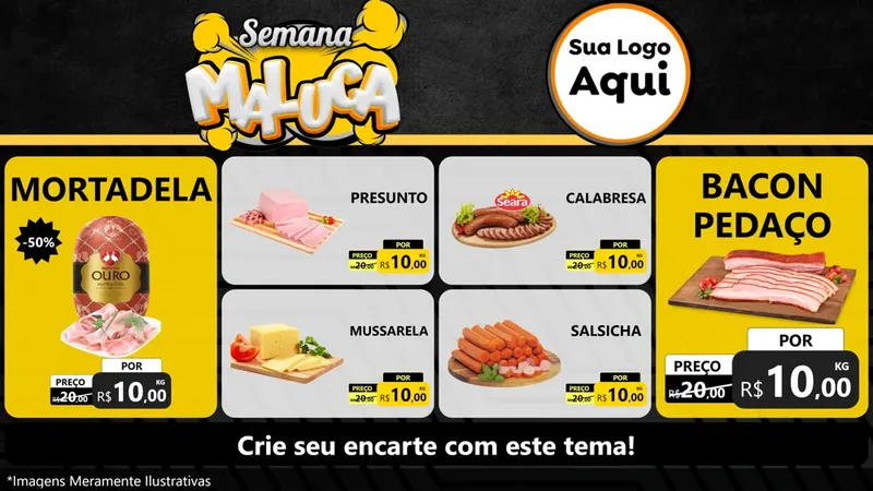 Modelo de TV para TV Horizontal com o tema Semana Maluca para Frios e Laticínios