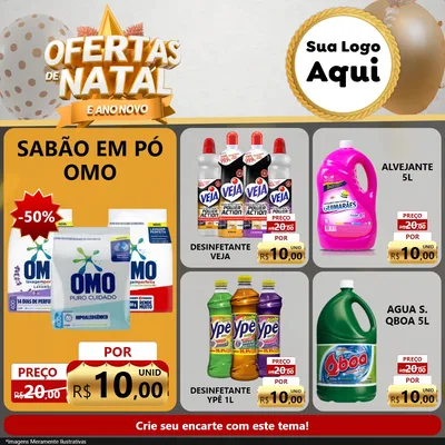 Modelo de Rede Social para Feed Facebook com o tema Ofertas De Natal E Ano Novo para Produtos de Limpeza