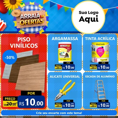 Modelo de Rede Social para Feed Facebook com o tema Arraiá de Ofertas para Material para Construção