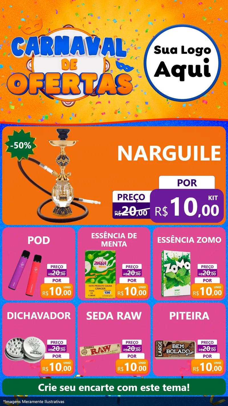 Modelo de Rede Social para Stories com o tema Carnaval de Ofertas para Tabacaria