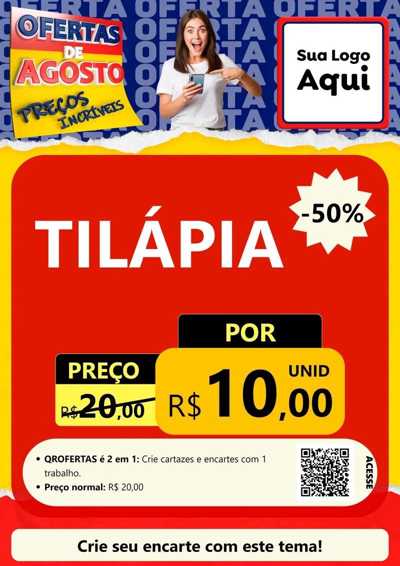 Modelo de Cartaz para Cartaz A4 Vertical com o tema Ofertas de Agosto - Preços Incríveis para Peixaria
