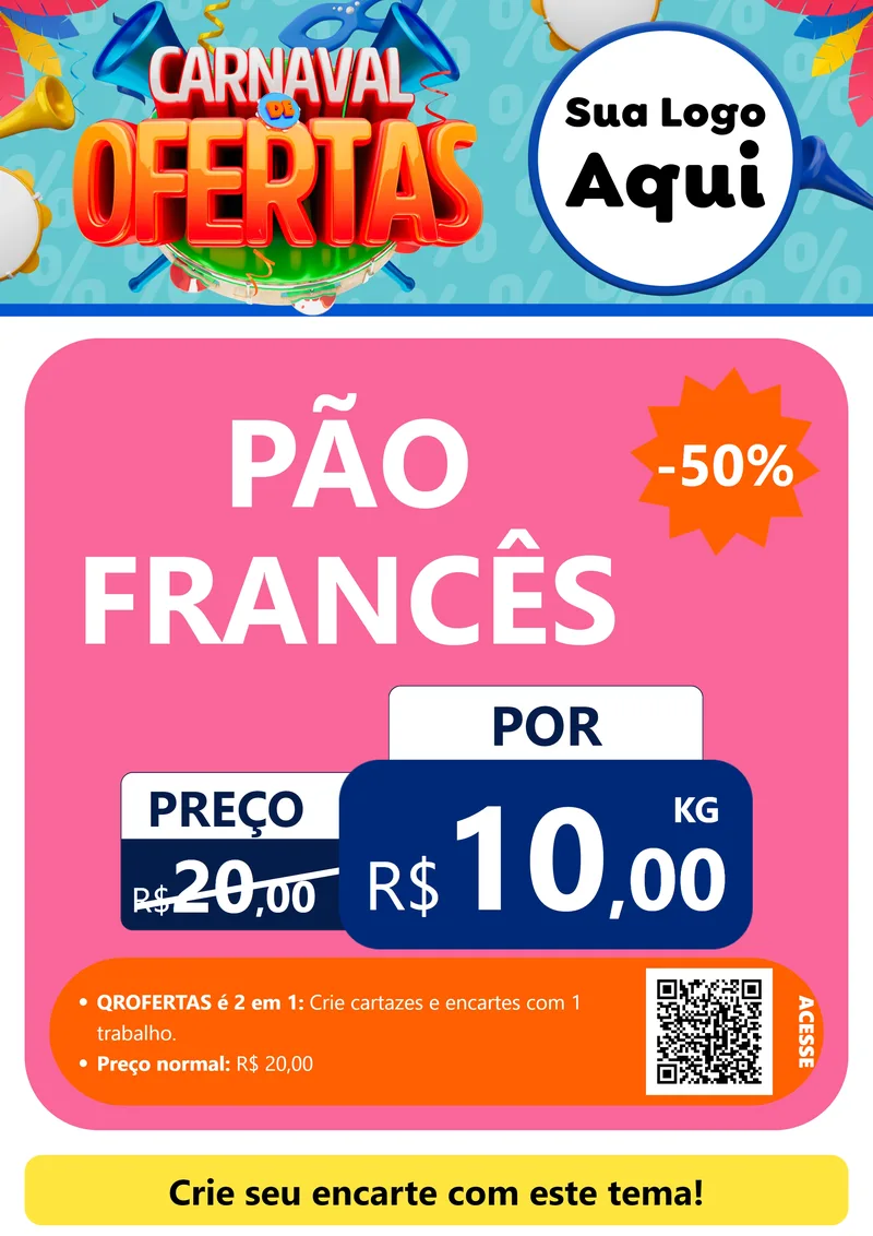 Modelo de Cartaz para Cartaz A4 Vertical com o tema Carnaval de Ofertas para Padaria