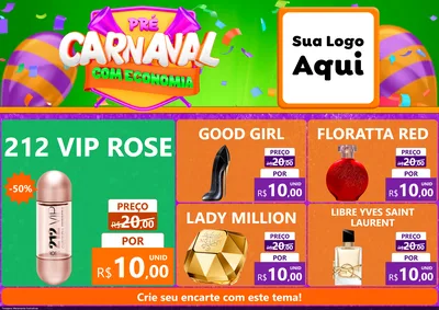 Modelo de Encarte para Encarte A4 Horizontal com o tema Pré-Carnaval Com Economia para Perfumes