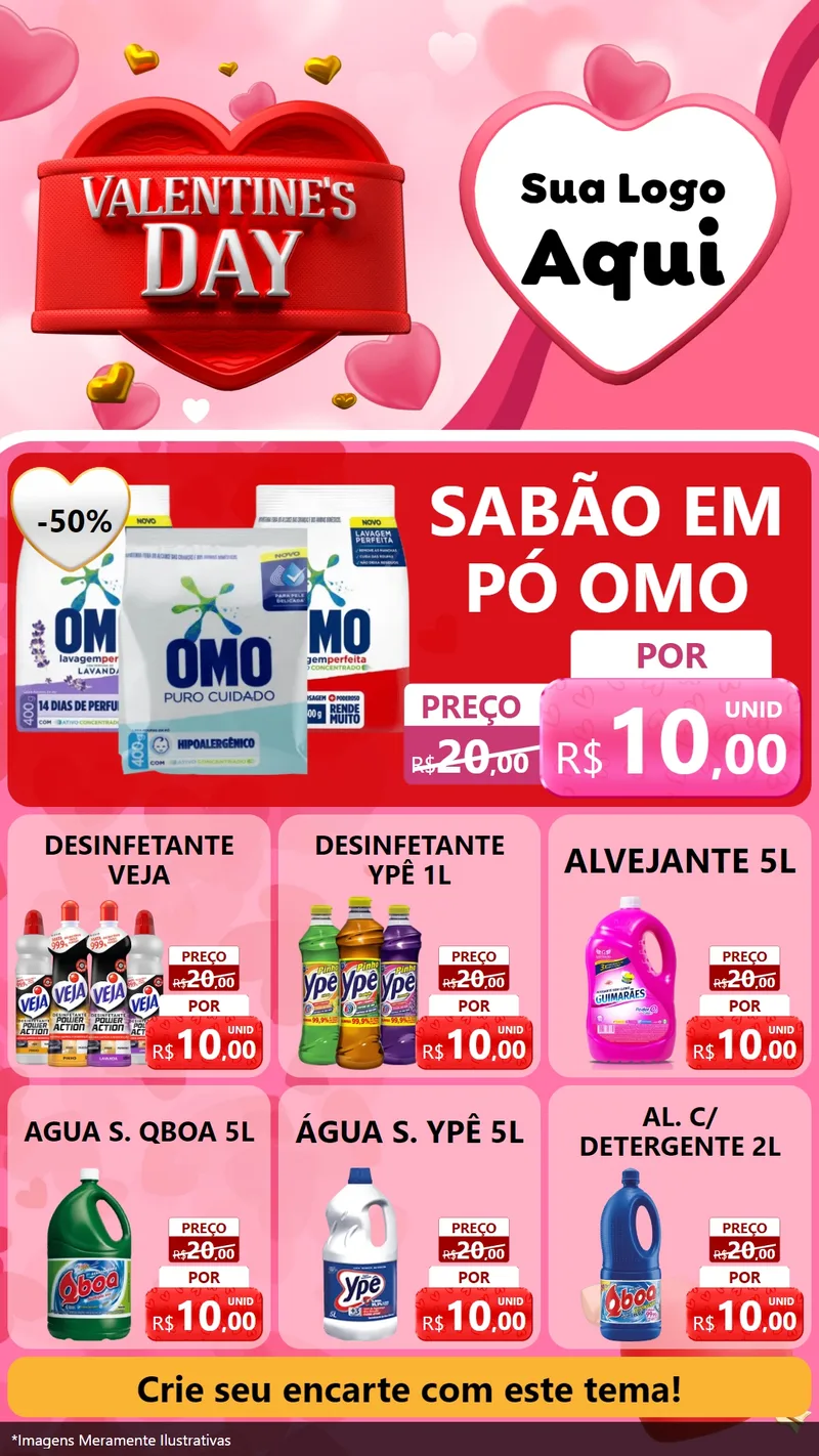 Modelo de Rede Social para Stories com o tema Valentine's Day para Produtos de Limpeza