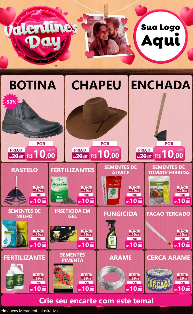 Modelo de Encarte para Encarte Grande com o tema Valentine's Day para Agropecuária