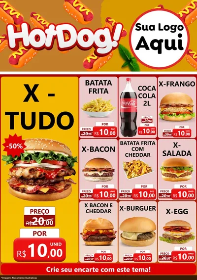 Modelo de Encarte para Encarte A4 Vertical com o tema Hot Dog para Hamburgueria