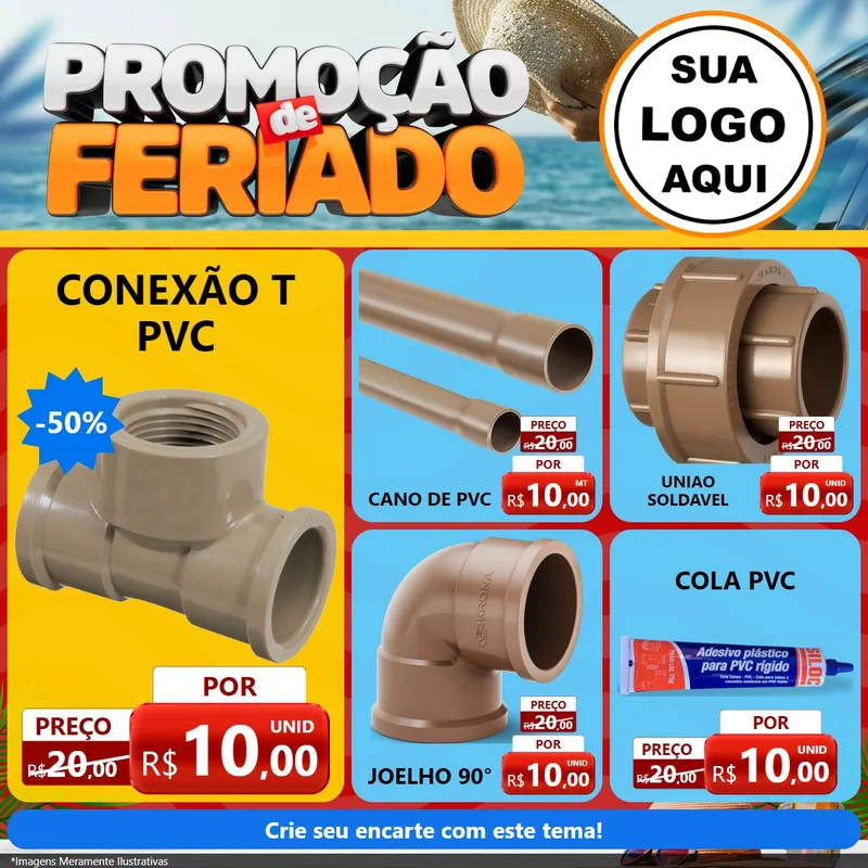 Modelo de Rede Social para Feed Facebook com o tema Promoção de Feriado para Tubos e conexões