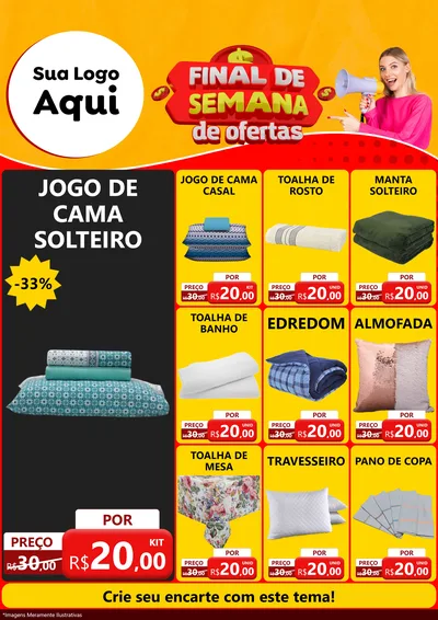 Modelo de Encarte para Encarte A4 Vertical com o tema Final de Semana de Ofertas para Cama, Mesa e Banho