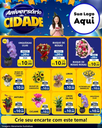 Modelo de Rede Social para Feed Instagram com o tema Aniversário da Cidade para Floricultura e jardim