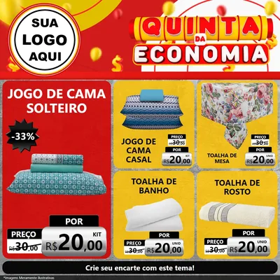Modelo de Rede Social para Feed Facebook com o tema Quinta da Economia para Cama, Mesa e Banho