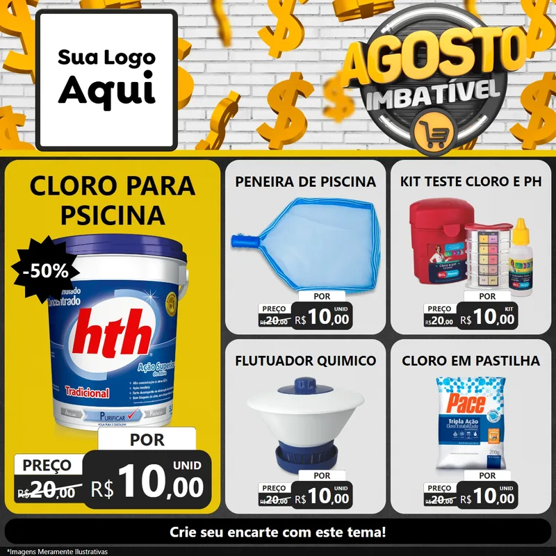 Modelo de Rede Social para Feed Facebook com o tema Agosto imbatível para Produtos para Piscina