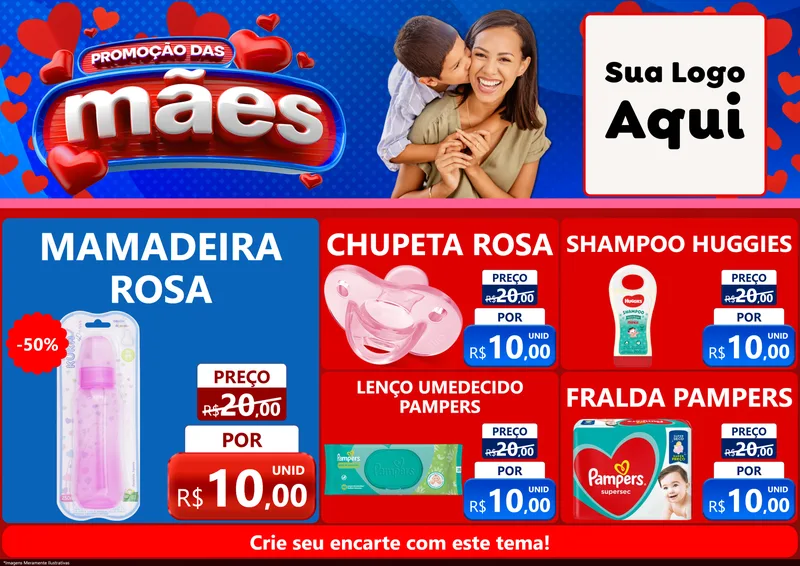 Modelo de Encarte para Encarte A4 Horizontal com o tema Promoção das Mães para Bebês