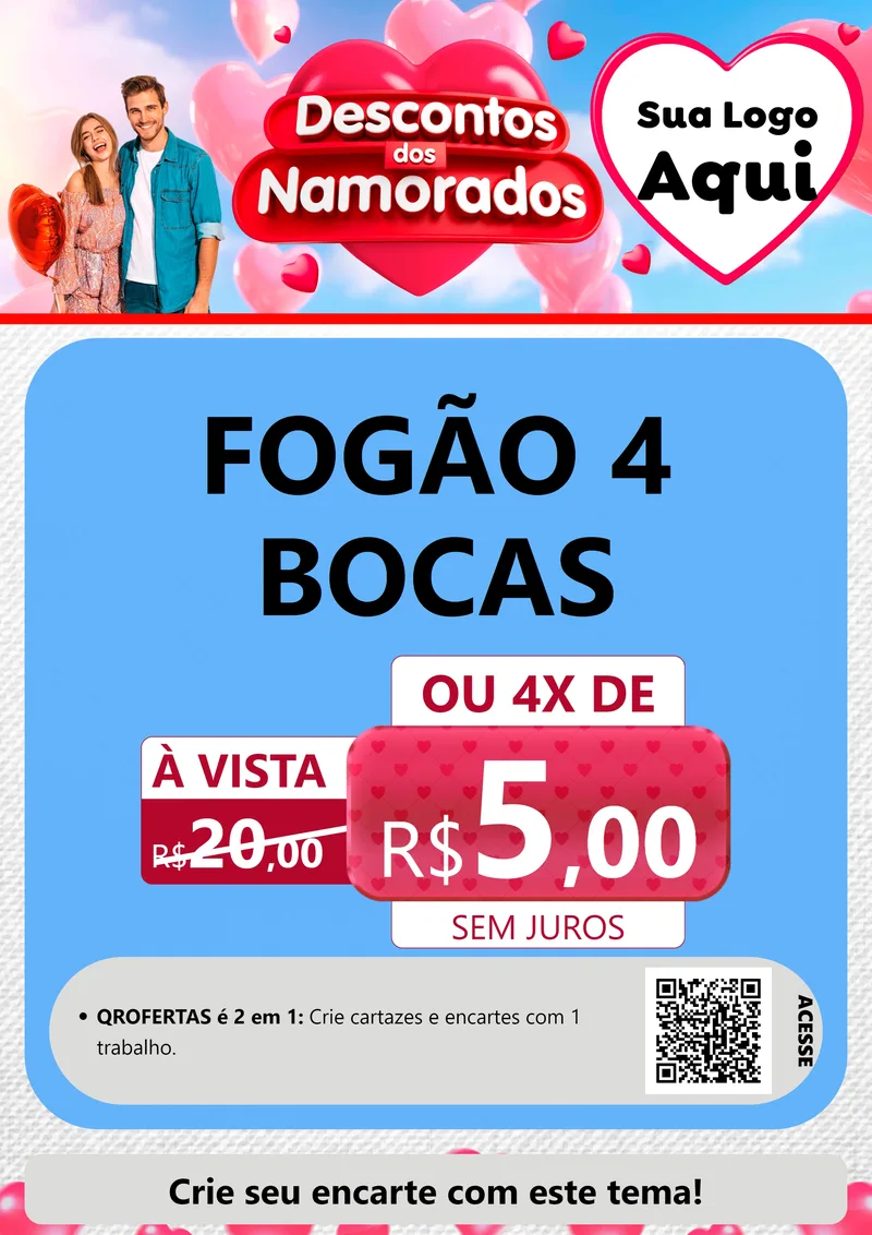Modelo de Cartaz para Cartaz A4 Vertical com o tema Descontos dos Namorados para Móveis e Eletro