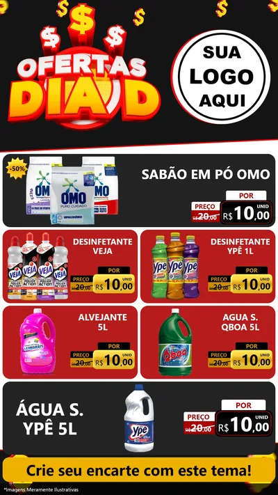Modelo de TV para TV Vertical com o tema Ofertas Dia D para Produtos de Limpeza