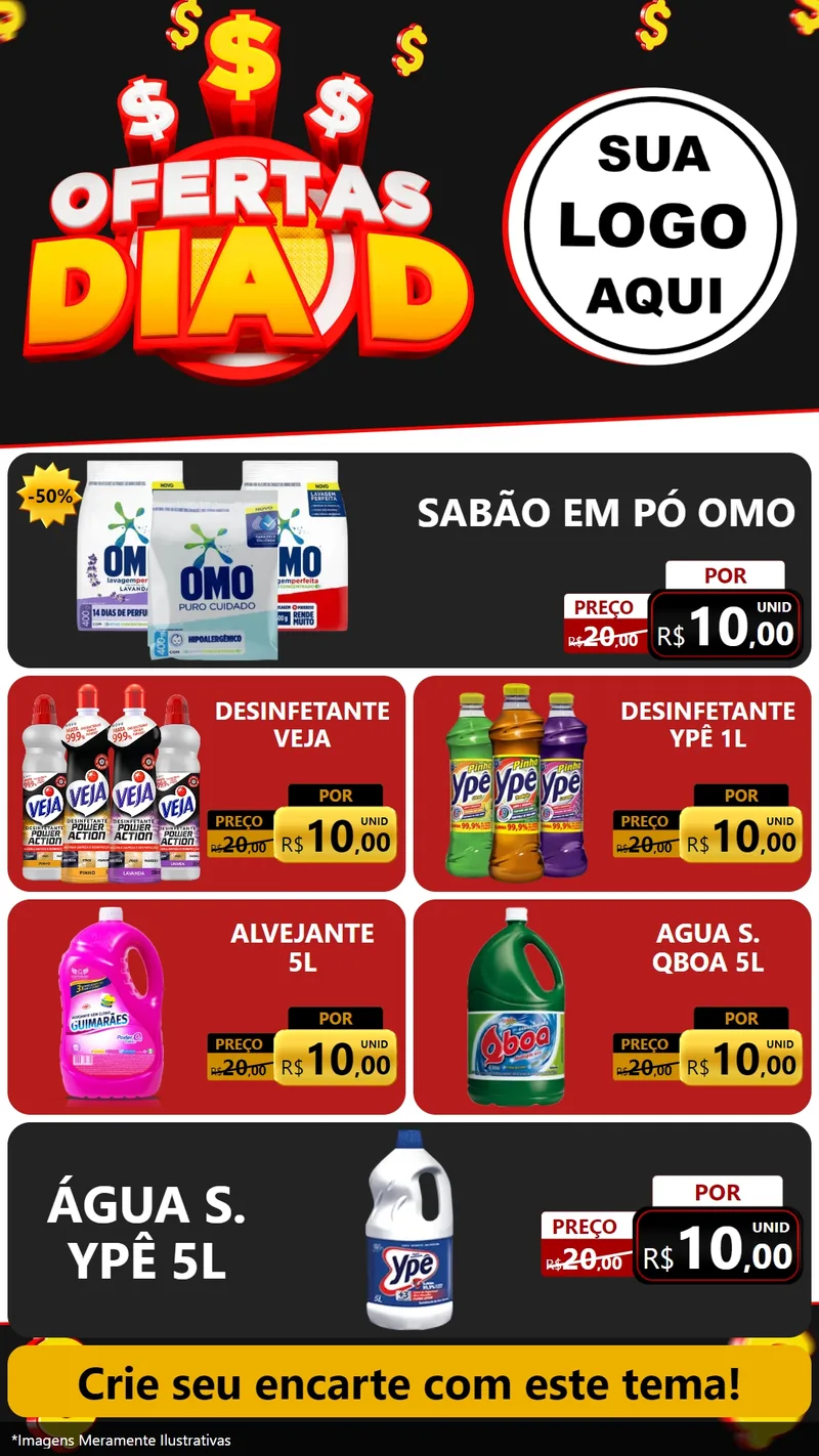 Modelo de TV para TV Vertical com o tema Ofertas Dia D para Produtos de Limpeza