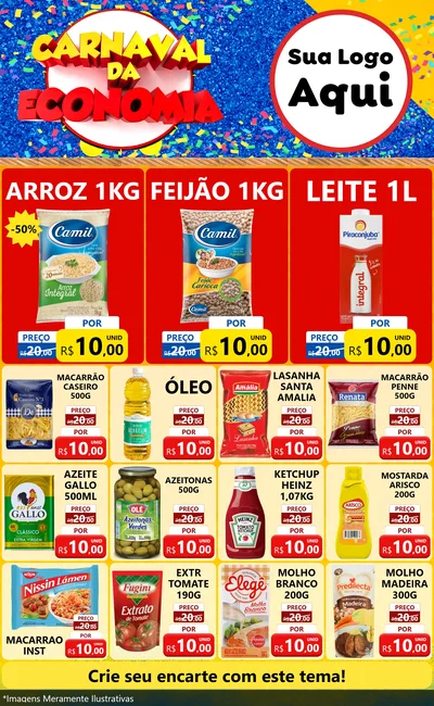 Modelo de Encarte para Encarte Grande com o tema Carnaval da Economia para Supermercado