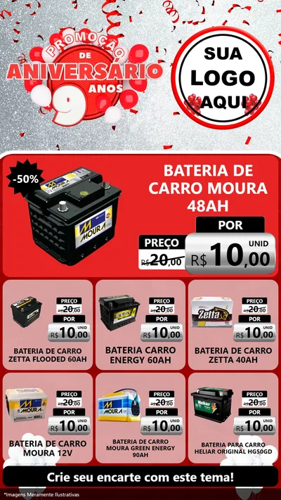 Modelo de Rede Social para Stories com o tema Promoção de Aniversário - 9 Anos para Baterias Elétricas