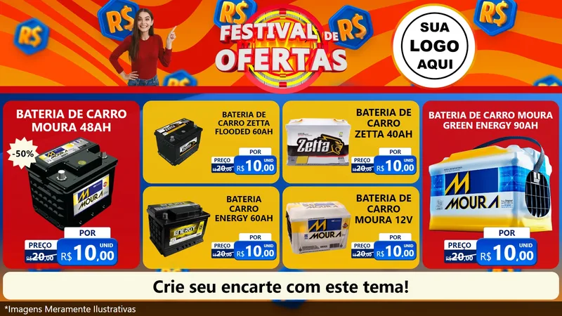 Modelo de TV para TV Horizontal com o tema Festival de Ofertas para Baterias Elétricas