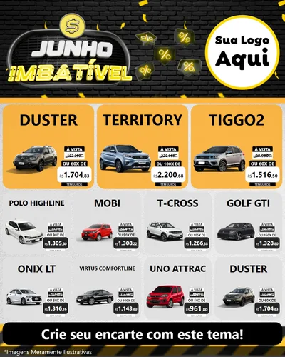 Modelo de Rede Social para Feed Instagram com o tema Junho Imbatível para Concessionaria de Carros