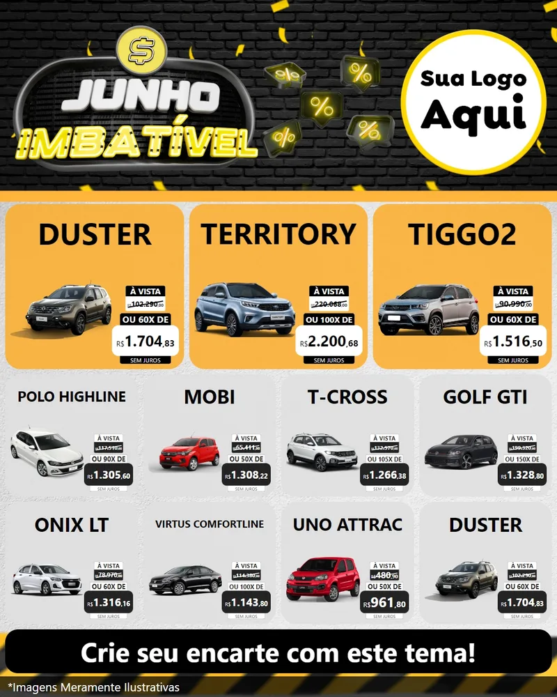 Modelo de Rede Social para Feed Instagram com o tema Junho Imbatível para Concessionaria de Carros