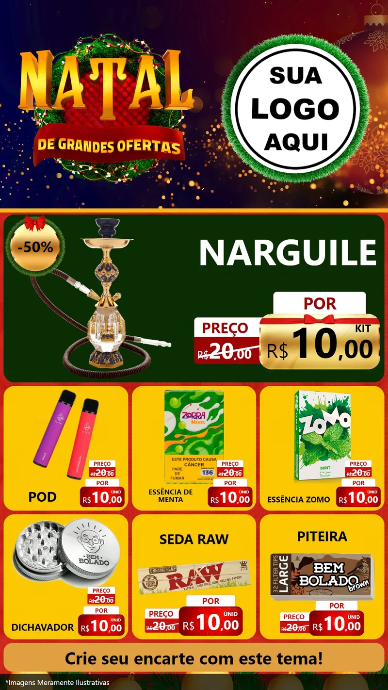 Modelo de Rede Social para Stories com o tema Natal de Grandes Ofertas para Tabacaria