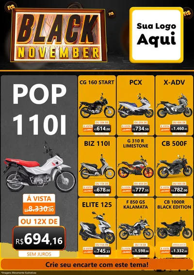 Modelo de Encarte para Encarte A4 Vertical com o tema Black November para Concessionaria de Motos