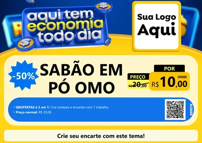 Modelo de Cartaz para Cartaz A4 Horizontal com o tema Aqui Tem Economia Todo Dia para Produtos de Limpeza