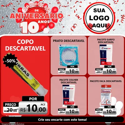 Modelo de Rede Social para Feed Facebook com o tema Promoção de Aniversário - 10 Anos para Embalagens