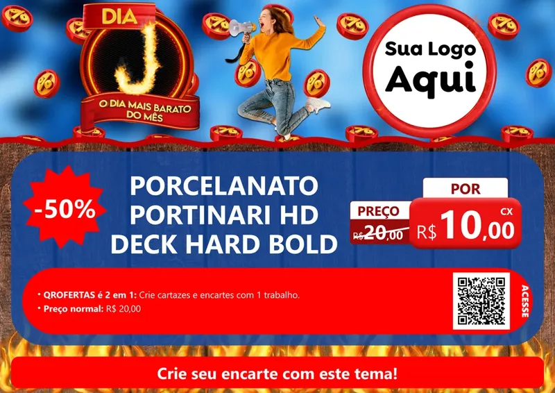 Modelo de Cartaz para Cartaz A4 Horizontal com o tema Dia J - O Dia Mais Barato Do Mês para Pisos e revestimentos