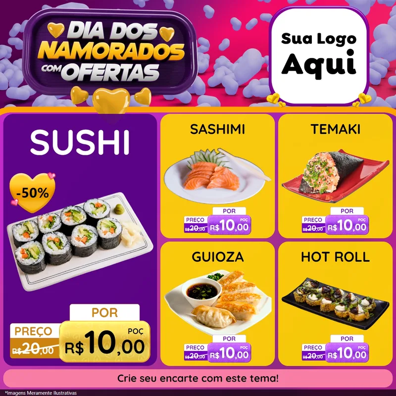 Modelo de Rede Social para Feed Facebook com o tema Dia Dos Namorados Com Ofertas para Comida japonesa